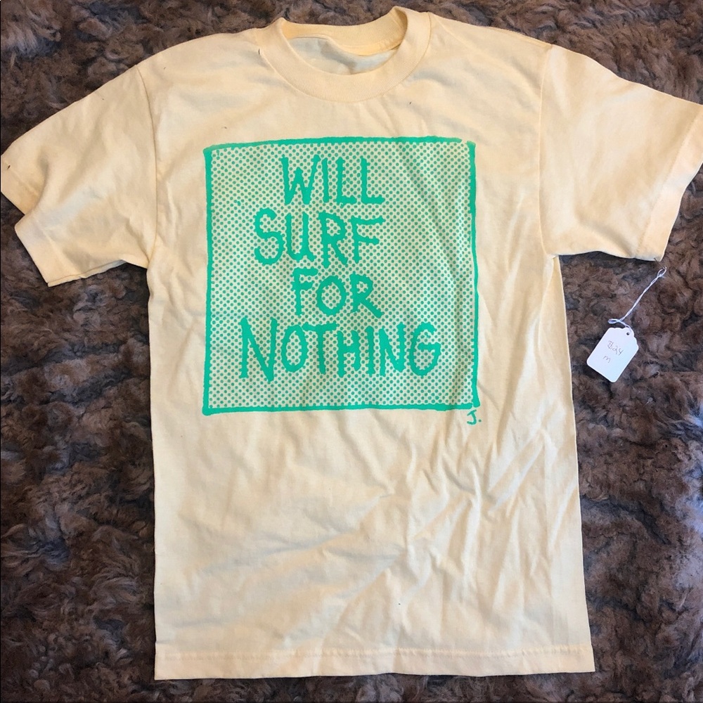Will Surf For Nothing Yellow T Shirt M 100% Cotton